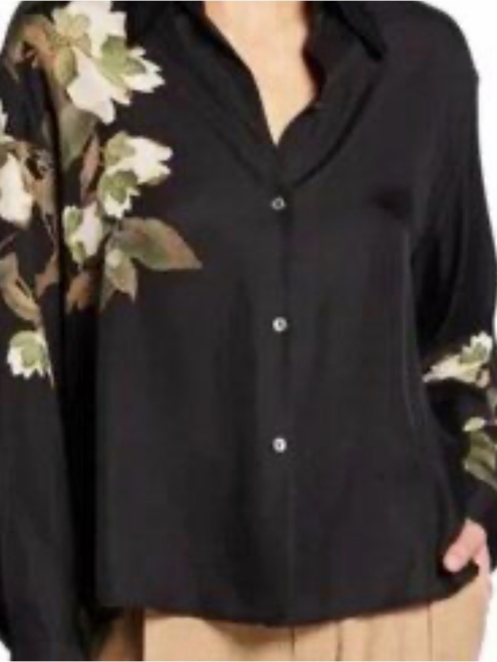 Vince Black Button-Up Blouse with Floral Print - Picture 4 of 5